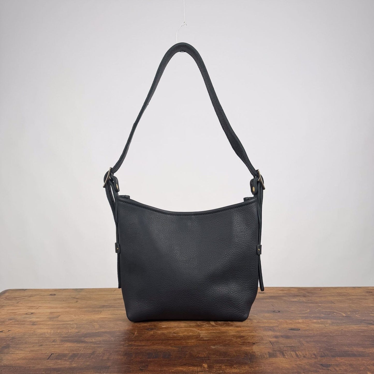 JULIANNE LEATHER HOBO BAG - SMALL - BLACK - MAGNETIC SNAP CLOSURE - IN STOCK