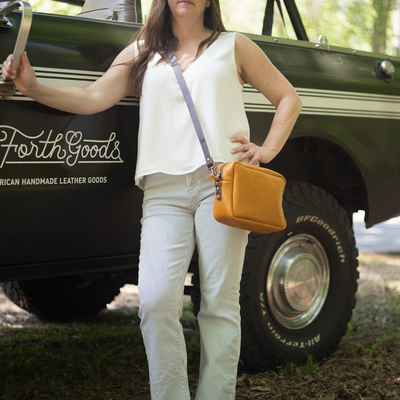 SARAH LEATHER CROSSBODY - MUSTARD YELLOW - HEMMED BACK POCKET - IN STOCK