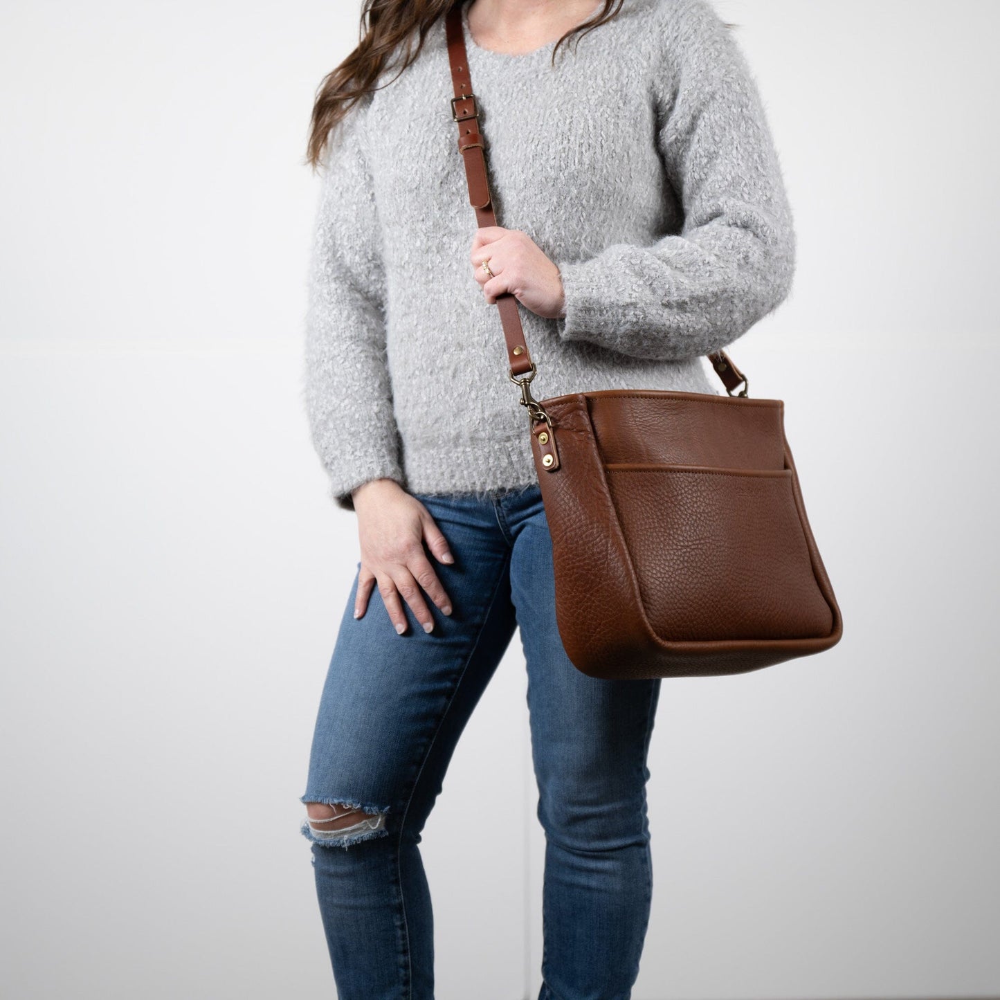 RENNIE LEATHER SHOULDER BAG - LARGE - SMOKEY BLUE