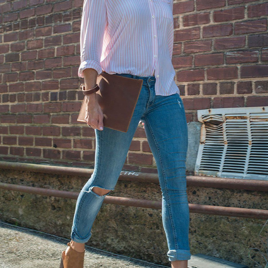 FELICITY ZIPPERED CLUTCH WITH WRISTLET LARGE - CHOCOLATE SUEDE