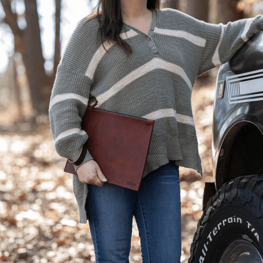 FELICITY ZIPPERED CLUTCH WITH WRISTLET LARGE - REDWOOD BISON - IN STOCK