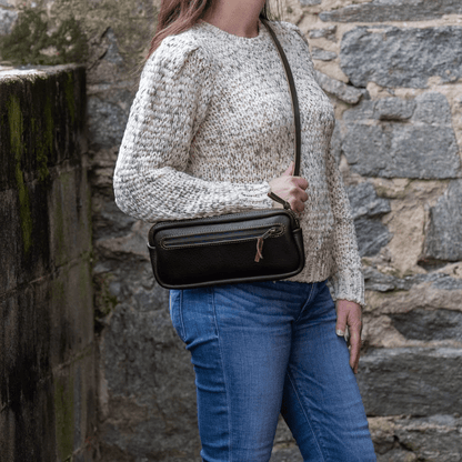 LEATHER FANNY PACK / LEATHER WAIST BAG - DELUXE - LEAD GRAY