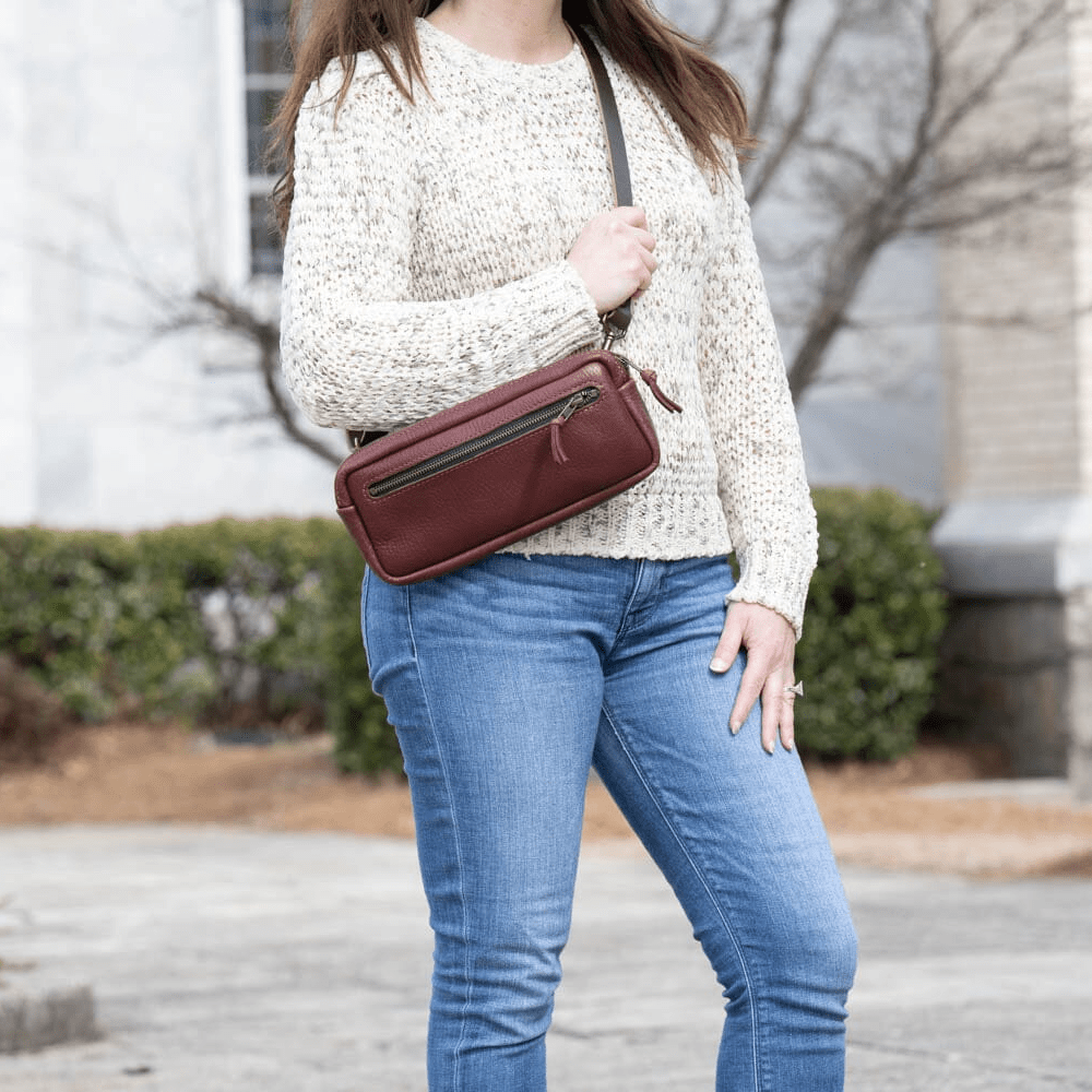 LEATHER FANNY PACK / LEATHER WAIST BAG - DELUXE - MERLOT