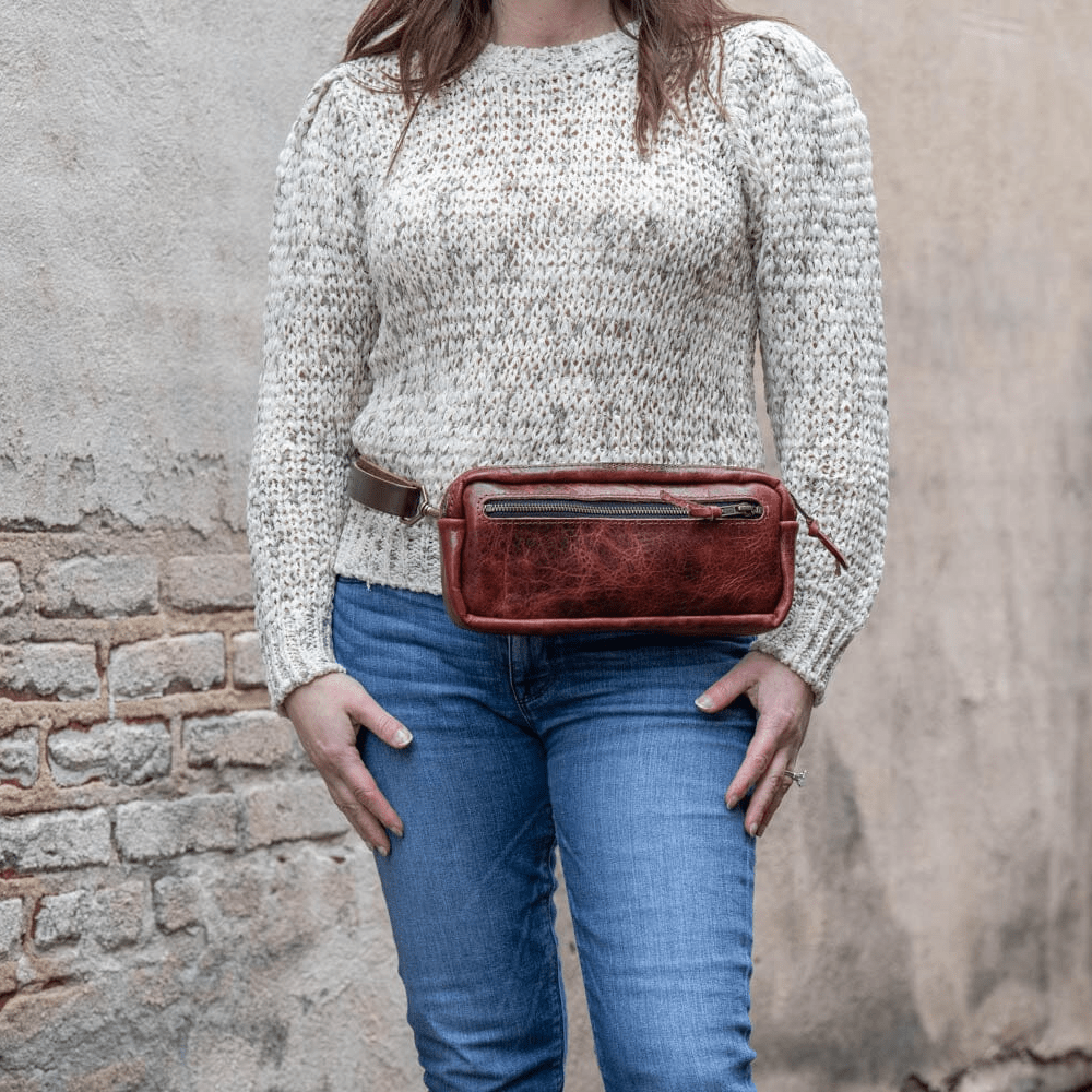 LEATHER FANNY PACK / LEATHER WAIST BAG - DELUXE - REDWOOD BISON