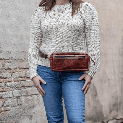 LEATHER FANNY PACK / LEATHER WAIST BAG - DELUXE - REDWOOD BISON