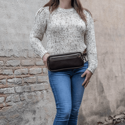 LEATHER FANNY PACK / LEATHER WAIST BAG - DELUXE - PINE GREEN BISON