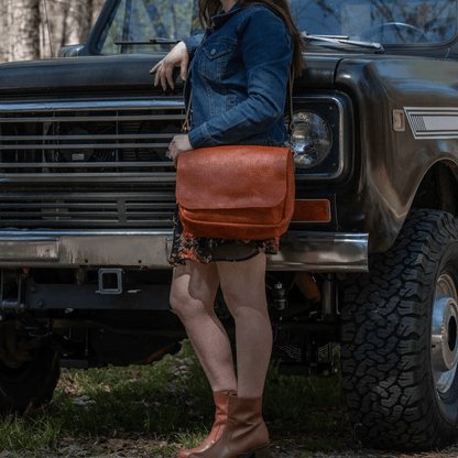 KINDLE LEATHER SATCHEL - TANGERINE BISON