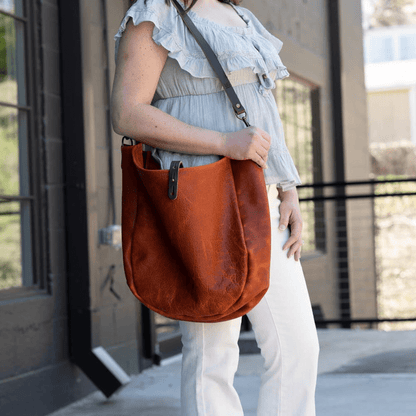 CELESTE LEATHER HOBO BAG - LARGE - TANGERINE BISON