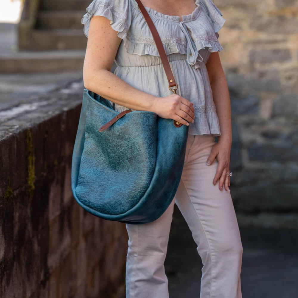CELESTE LEATHER HOBO BAG - LARGE - COBALT BISON