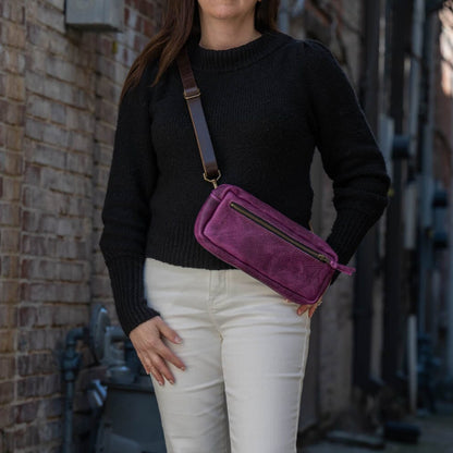 LEATHER FANNY PACK / LEATHER WAIST BAG - GRAPE BISON