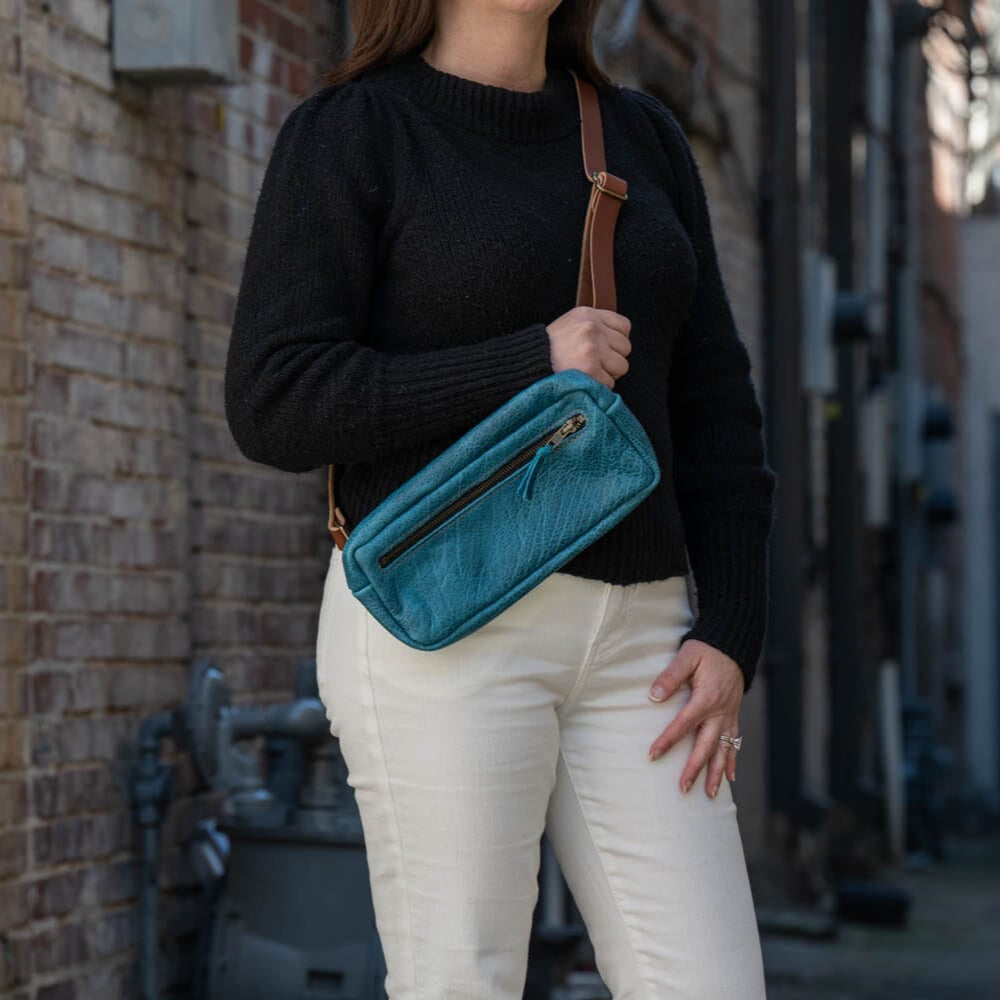 LEATHER FANNY PACK / LEATHER WAIST BAG - COBALT BISON