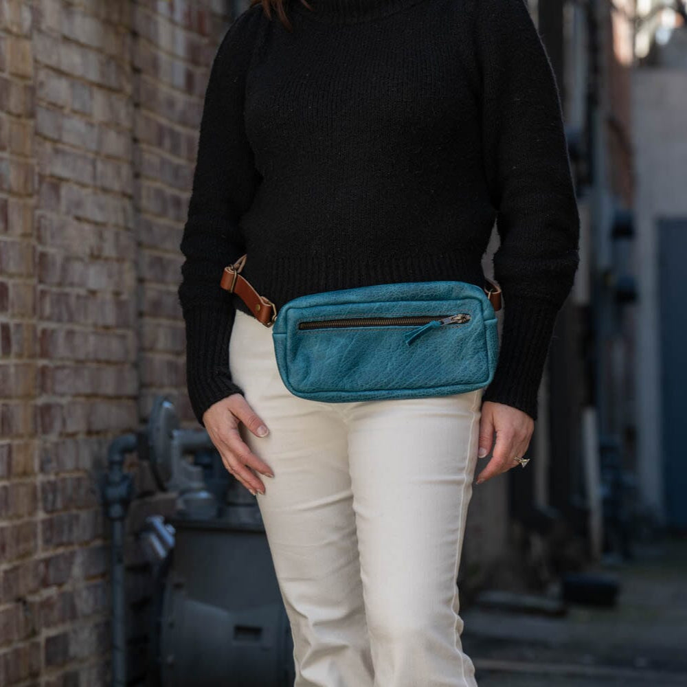 LEATHER FANNY PACK / LEATHER WAIST BAG - COBALT BISON
