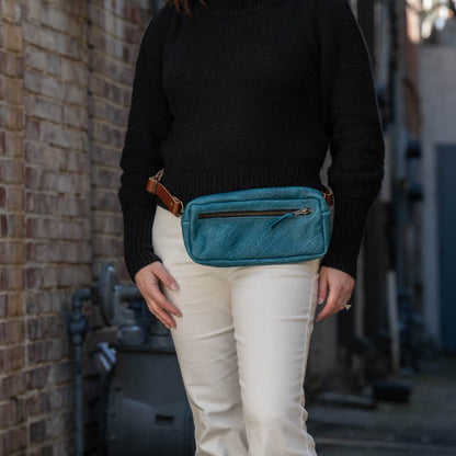 LEATHER FANNY PACK / LEATHER WAIST BAG - COBALT BISON
