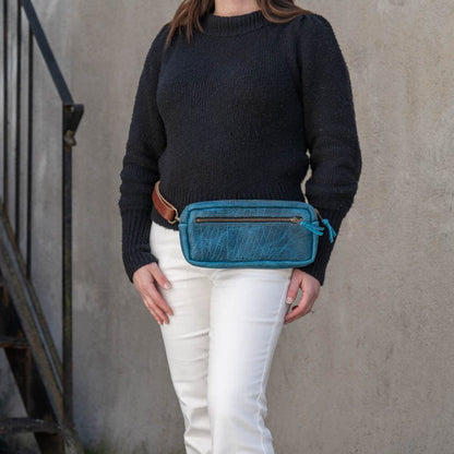 LEATHER FANNY PACK / LEATHER WAIST BAG - DELUXE - COBALT BISON
