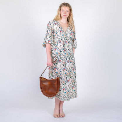 CELESTE LEATHER HOBO BAG - CHESTNUT