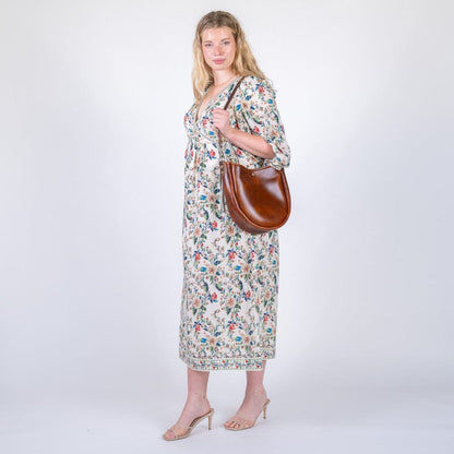 CELESTE LEATHER HOBO BAG - CHESTNUT