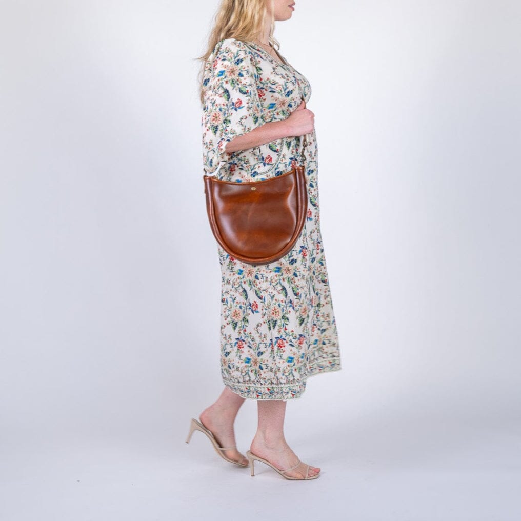 CELESTE LEATHER HOBO BAG - CHESTNUT