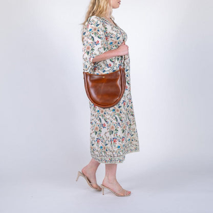 CELESTE LEATHER HOBO BAG - CHESTNUT