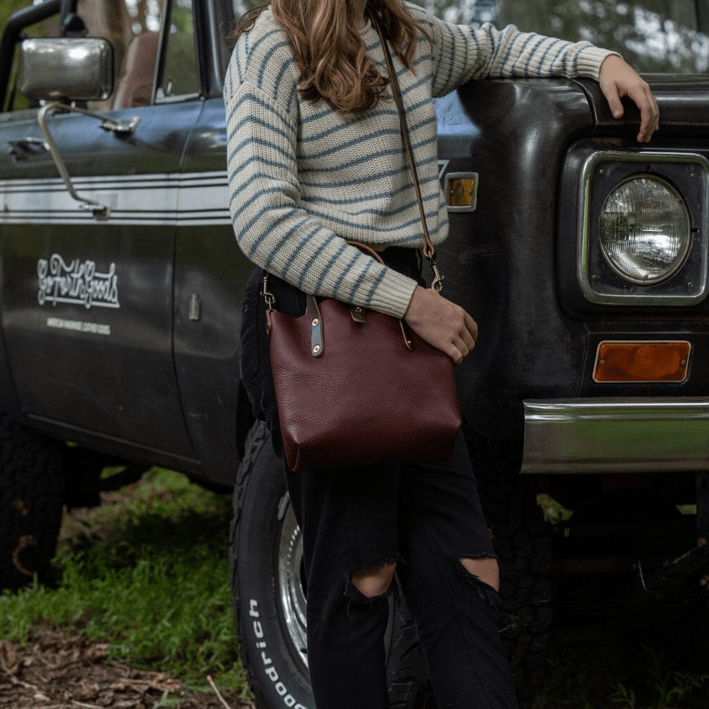 AVERY LEATHER TOTE BAG - MINI CROSSBODY - MERLOT
