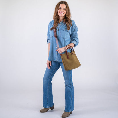 AVERY LEATHER TOTE BAG - MINI CROSSBODY - PISTACHIO SUEDE