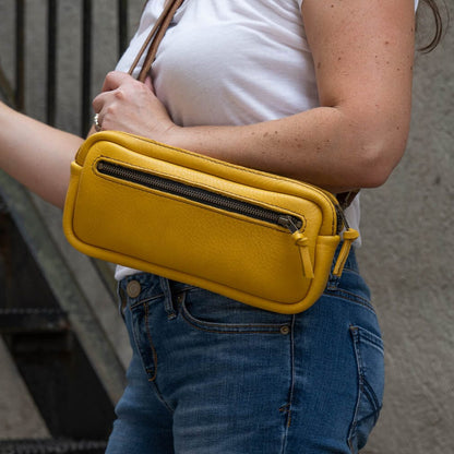 LEATHER FANNY PACK / LEATHER WAIST BAG - DELUXE - GOLDEN SUN