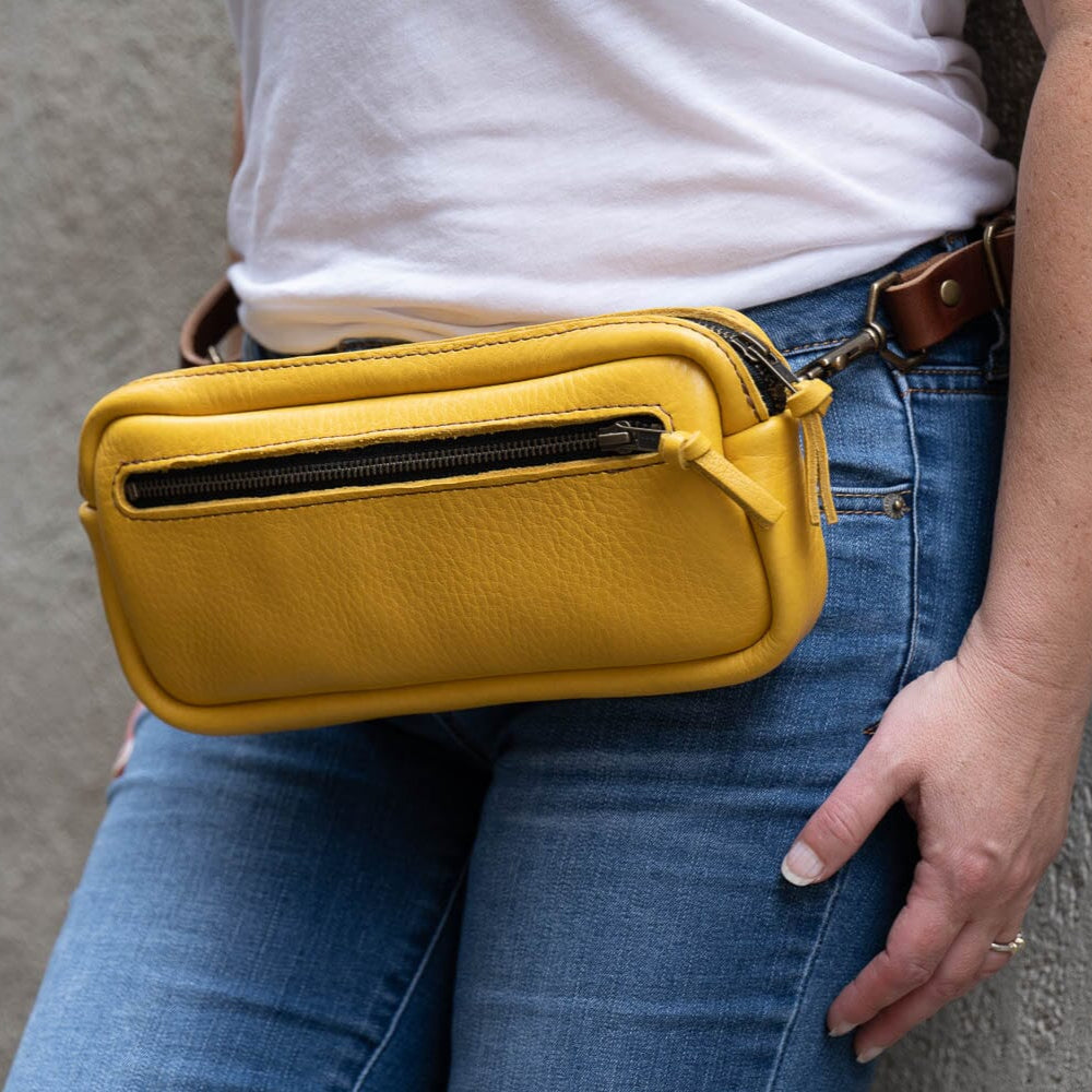 LEATHER FANNY PACK / LEATHER WAIST BAG - DELUXE - GOLDEN SUN