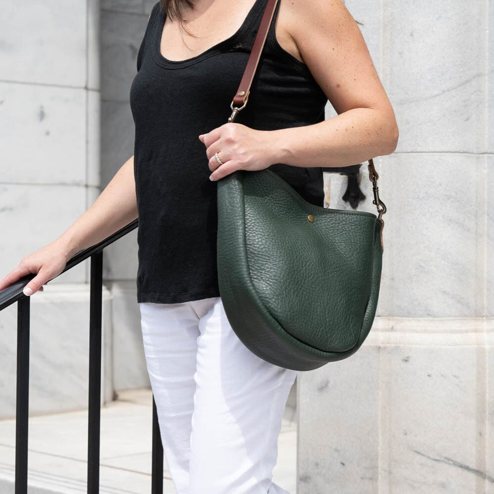 CELESTE LEATHER HOBO BAG - FOREST GREEN