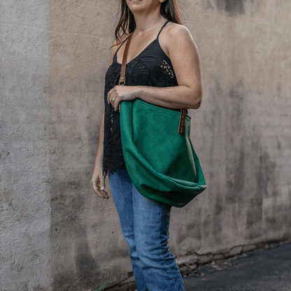 CELESTE LEATHER HOBO BAG - LARGE - PINE GREEN BISON