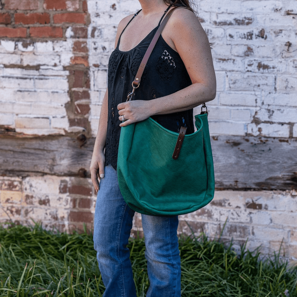 CELESTE LEATHER HOBO BAG - LARGE - PINE GREEN BISON