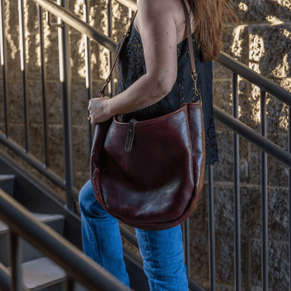 CELESTE LEATHER HOBO BAG - LARGE - REDWOOD BISON