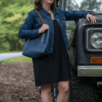 AVERY LEATHER TOTE BAG - SMALL - SMOKEY BLUE