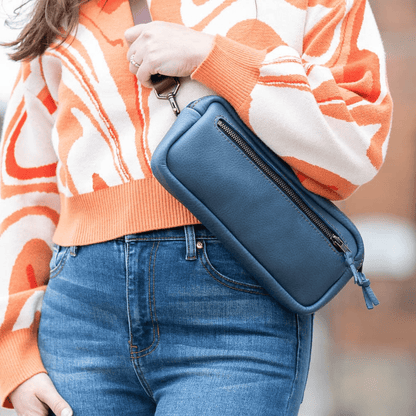 LEATHER FANNY PACK / LEATHER WAIST BAG - DELUXE - SMOKEY BLUE