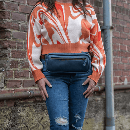LEATHER FANNY PACK / LEATHER WAIST BAG - DELUXE - SMOKEY BLUE