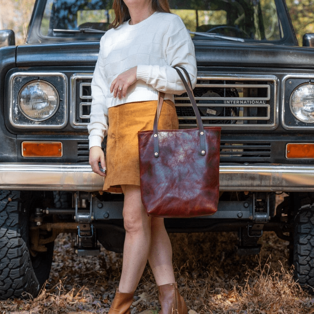 AVERY LEATHER TOTE BAG - SLIM MEDIUM - REDWOOD BISON