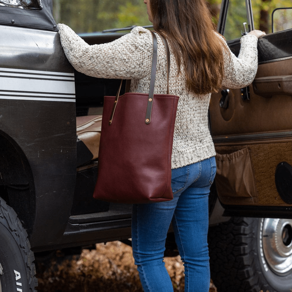 AVERY LEATHER TOTE BAG - SLIM LARGE - MERLOT