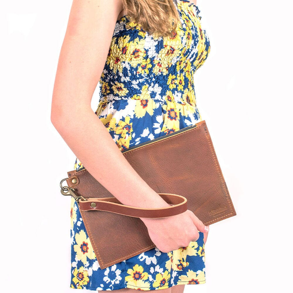 FELICITY ZIPPERED CLUTCH WITH WRISTLET - SMALL - JADE BISON
