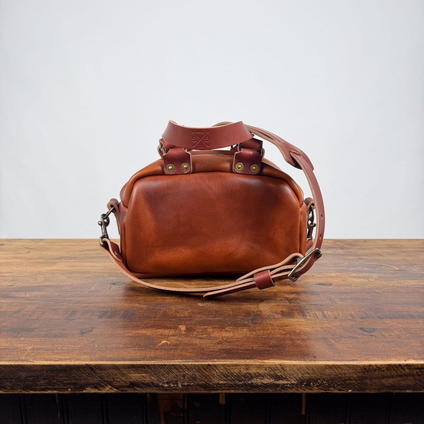 HOFFMAN LEATHER CROSSBODY BAG - MINI - CHESTNUT - SADDLE STRAPS - IN STOCK