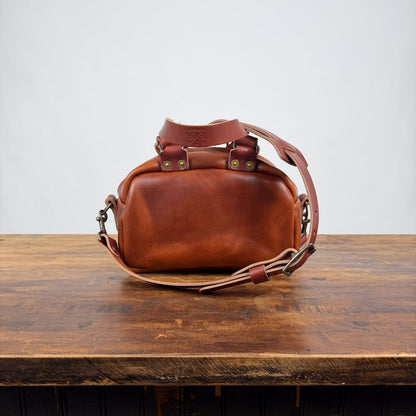 HOFFMAN LEATHER CROSSBODY BAG - MINI - CHESTNUT - SADDLE STRAPS - IN STOCK
