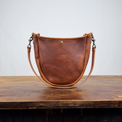CELESTE LEATHER HOBO BAG - SADDLE - MAGNETIC SNAP CLOSURE - IN STOCK