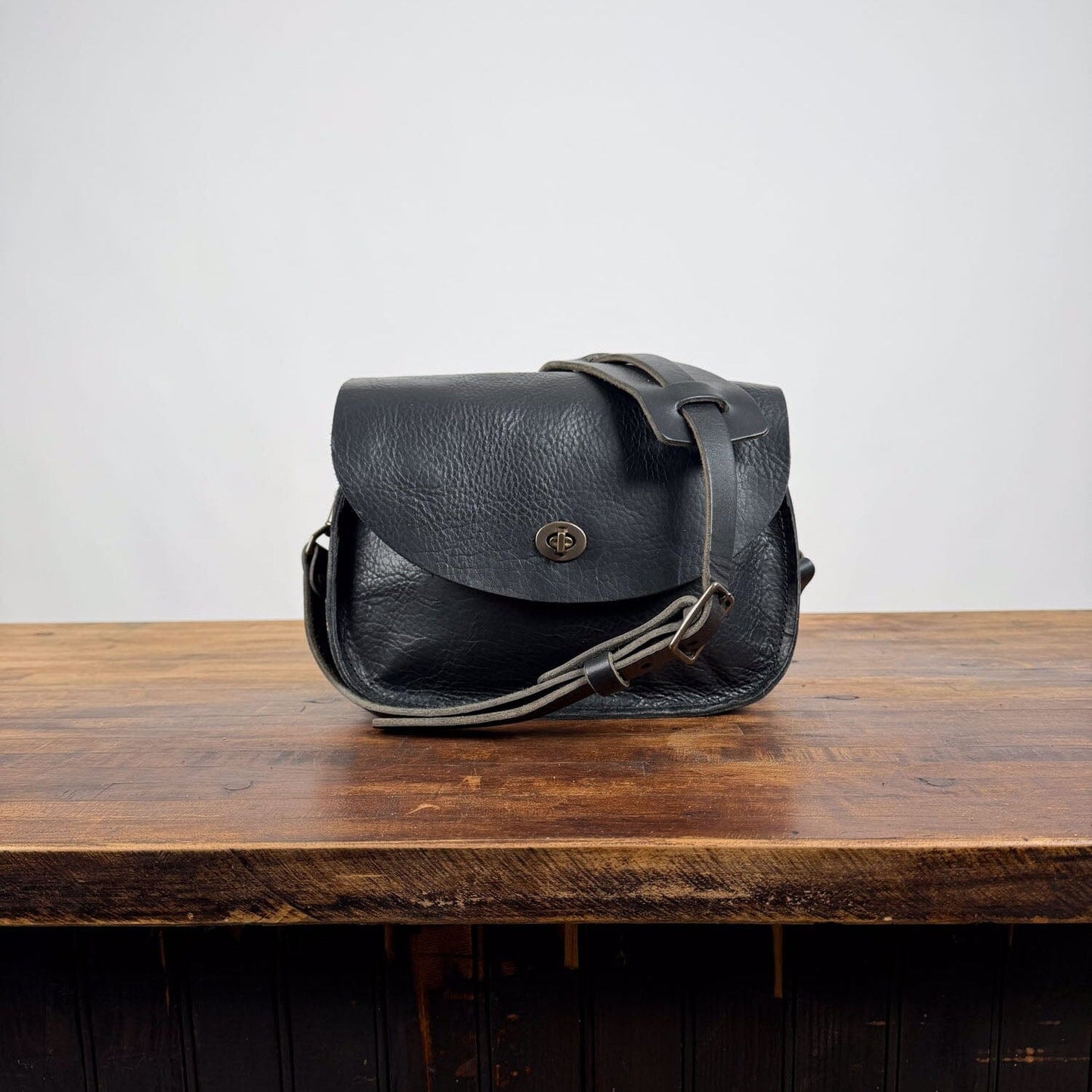 VIVIAN SATCHEL LEATHER CROSSBODY - BLACK BISON - IN STOCK