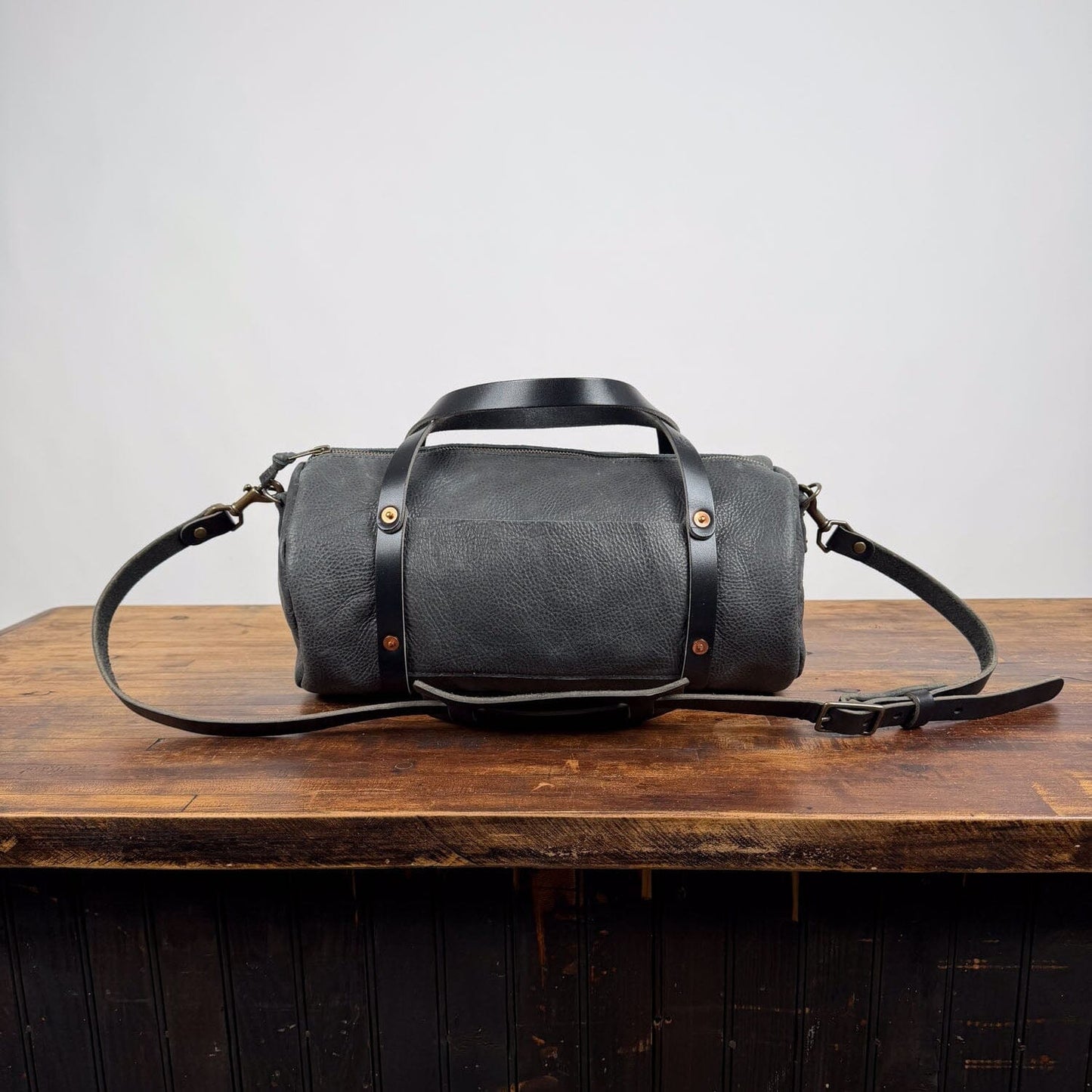 JANE LEATHER CROSSBODY - RAVEN - FRONT POCKET - COPPER RIVETS - IN STOCK