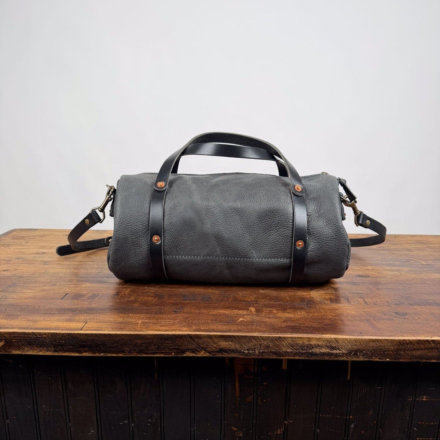JANE LEATHER CROSSBODY - RAVEN - FRONT POCKET - COPPER RIVETS - IN STOCK