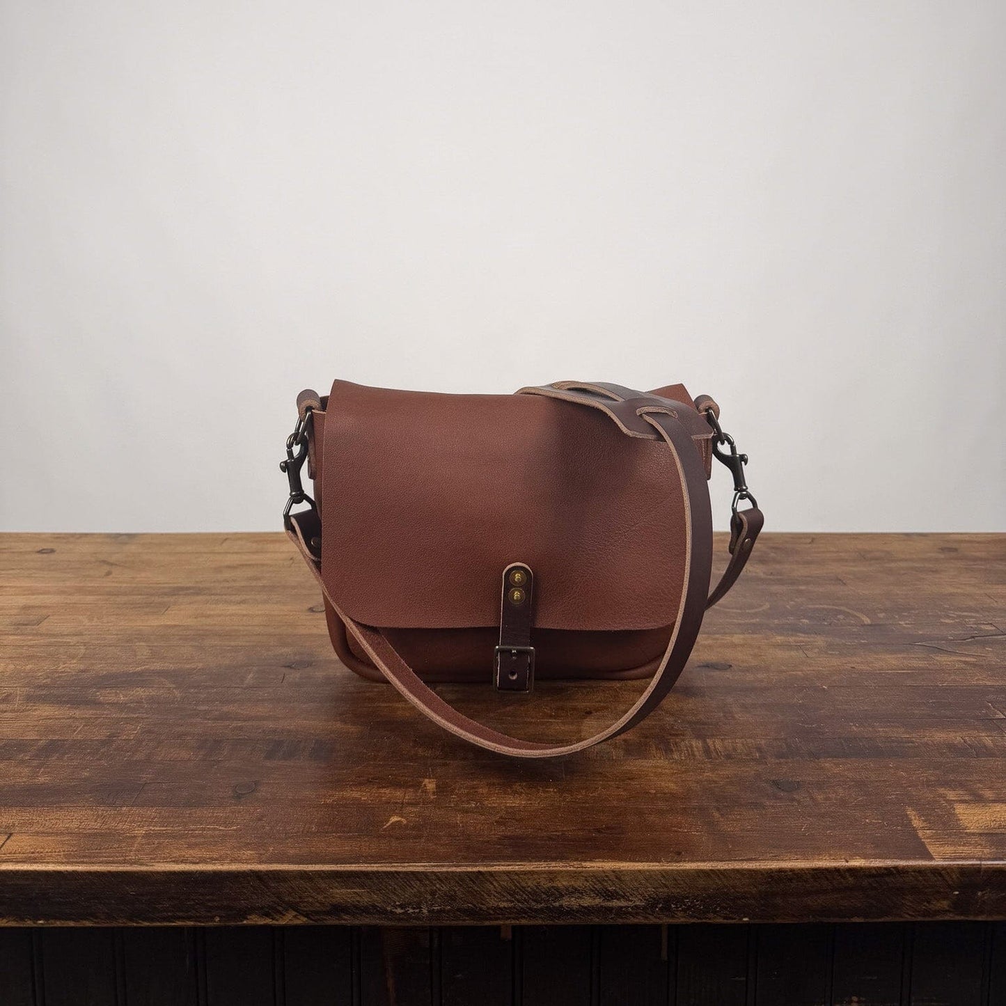 KINDLE LEATHER SATCHEL - SMALL - SADDLE - BUCKLE CLOSURE - FIRST BAG MADE - IN STOCK