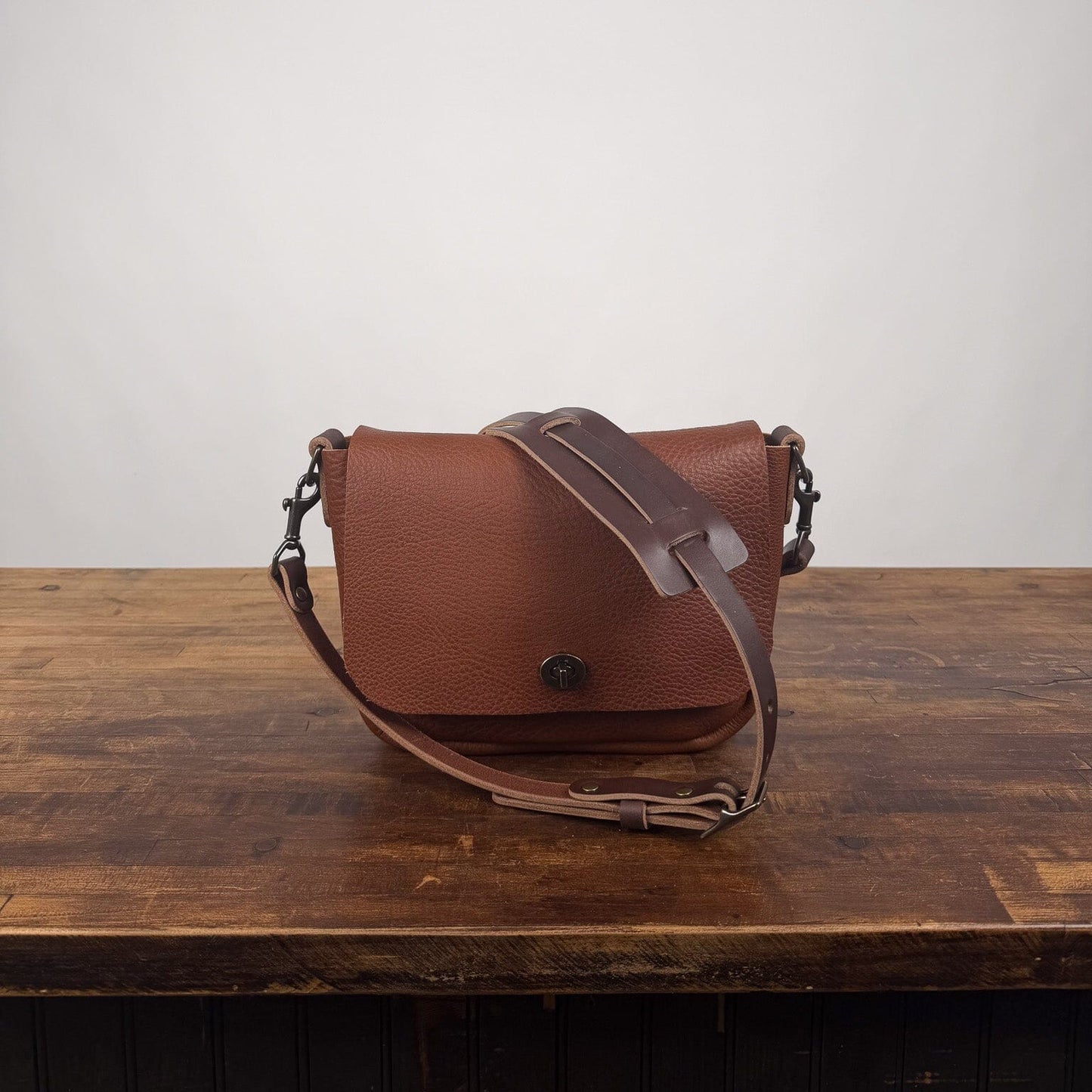 KINDLE LEATHER SATCHEL - SMALL - SADDLE - TURN LOCK - FIRST BAG MADE - IN STOCK (Copy)