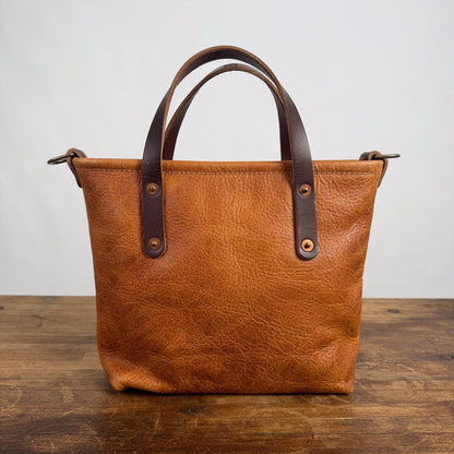 AVERY LEATHER TOTE BAG - MINI CROSSBODY - PEANUT BISON - FRONT POCKET - ZIPPER - NEARLY PERFECT - IN STOCK