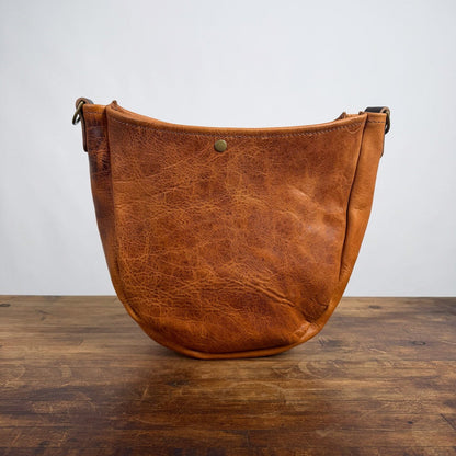 CELESTE LEATHER HOBO BAG - PEANUT BISON - SNAP IS NOT ALIGNED - NEARLY PERFECT - IN STOCK