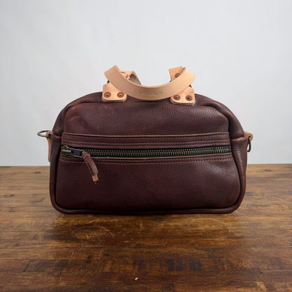 HOFFMAN LEATHER CROSSBODY BAG - MOCHA - NATURAL STRAPS - ZIP POCKET - NEARLY PERFECT - IN STOCK (Copy)