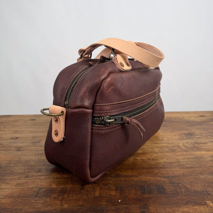 HOFFMAN LEATHER CROSSBODY BAG - MOCHA - NATURAL STRAPS - ZIP POCKET - NEARLY PERFECT - IN STOCK (Copy)