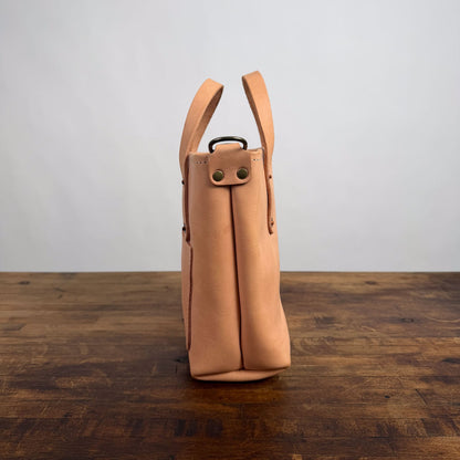 AVERY LEATHER TOTE BAG - MINI CROSSBODY - NATURAL VEG TAN - ZIPPER - FRONT POCKET - NEARLY PERFECT - IN STOCK