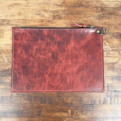 FELICITY ZIPPERED CLUTCH WITH WRISTLET LARGE - REDWOOD BISON - IN STOCK
